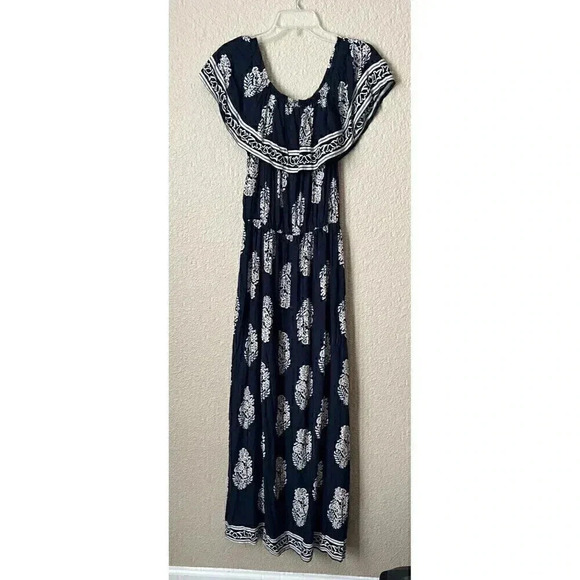 Kori America Womens Navy Blue Floral Off The Shoulder Maxi Dress Size S - Picture 2 of 12
